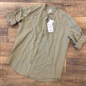 Zara men’s relaxed fit linen long sleeve button down shirt